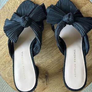 Loeffler Randall Black Pleated Bow Slide Sandals